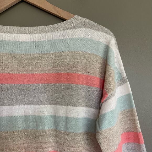 LOFT Shimmer Striped 3/4 Sleeve Sweater Size Small Lightweight Relaxed Fit Linen - Picture 15 of 16